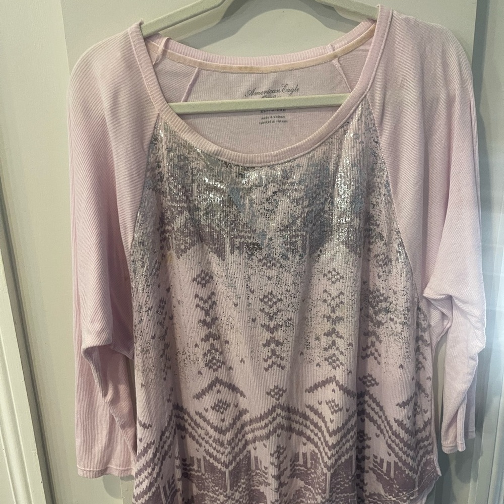 American Eagle Outfitters Light Pink Sequin Blouse size XL sku 2747 j